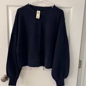 Navy Blue Aerie Cropped Crewneck Sweatshirt